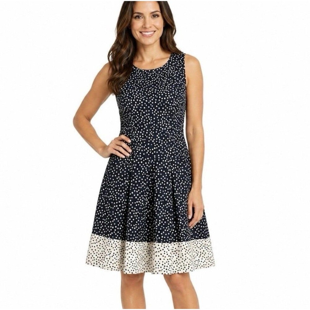 NWT Ralph Lauren Black & White Polka Dot Fit N Flare Dress Size 10 Preppy New